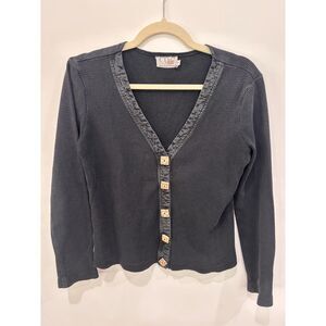 Vintage CDC Waffle Knit Cardigan Charcoal V Neck Button Sweater Size 4